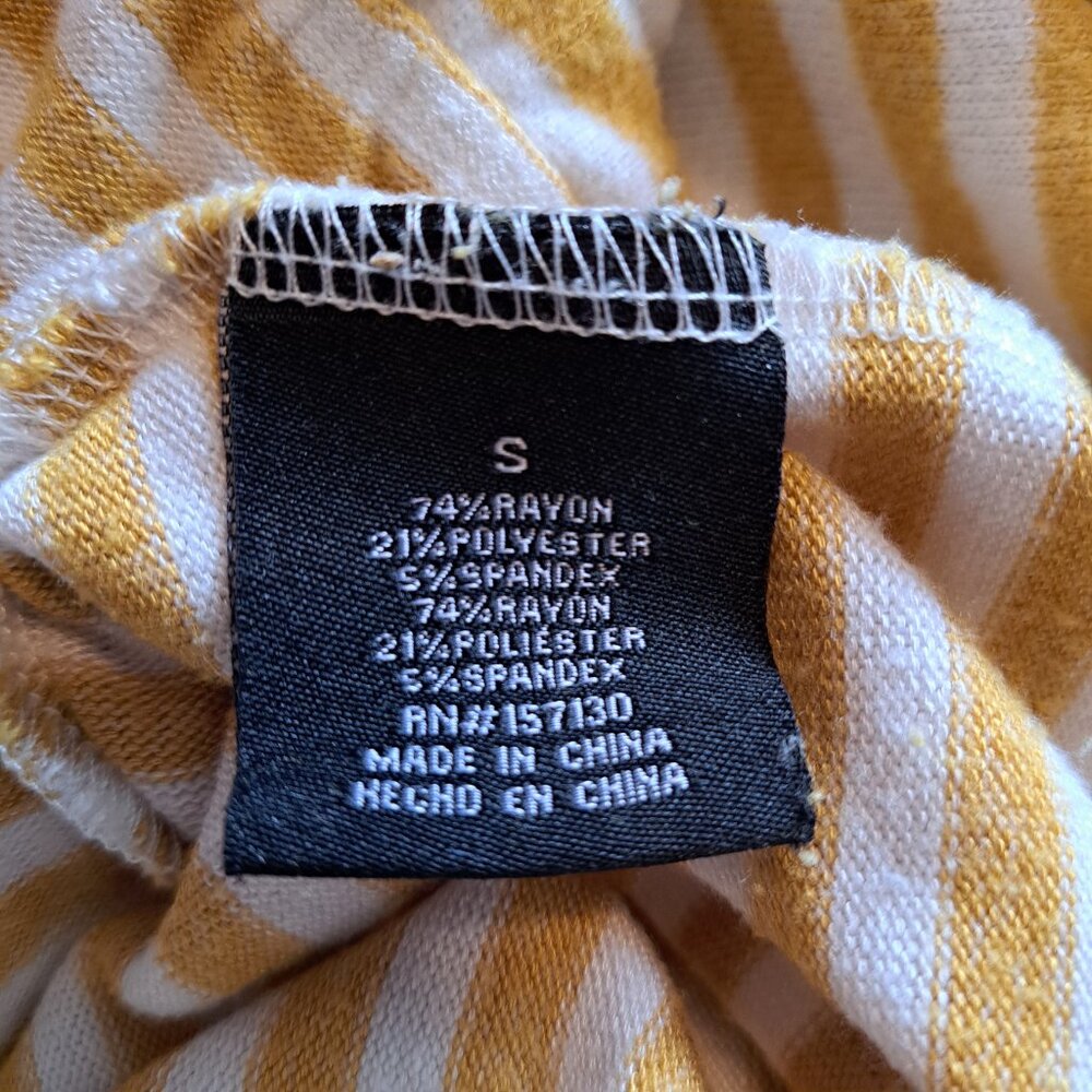 Mesh & Lace Wrap Style Fuzzy Striped Sweater Mustard Yellow White Size Small - Picture 6 of 6